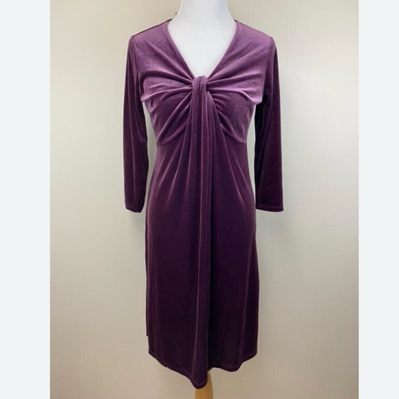 LANDS' END Purple Velour Dress Babydoll V-neck Cocktail Dressy Holiday XLP - Picture 1 of 7